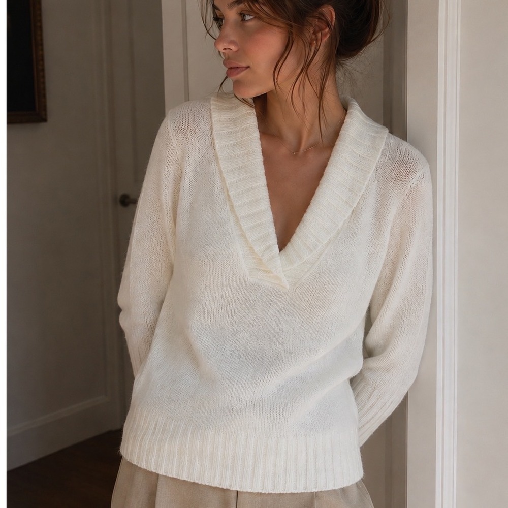 J Crew Shawl Collar Sweater Womens M Mohair Wool preppy quiet luxury clean girl